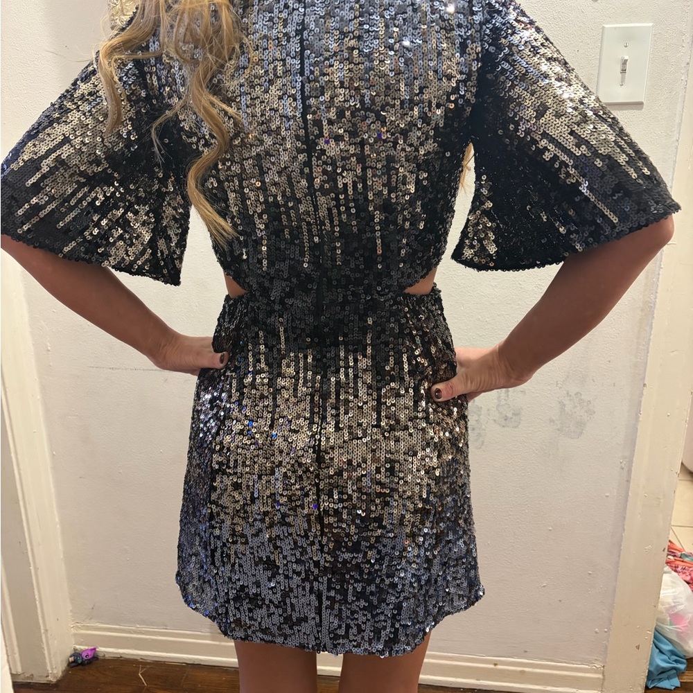 French Connection Estari Sequin Cut-Out formal dress